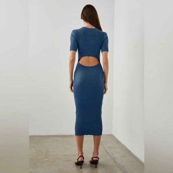 Rails Genesis Blue Sweater Dress, Cotton Cashmere, Cut-Out Back, size Large - Picture 2 of 9